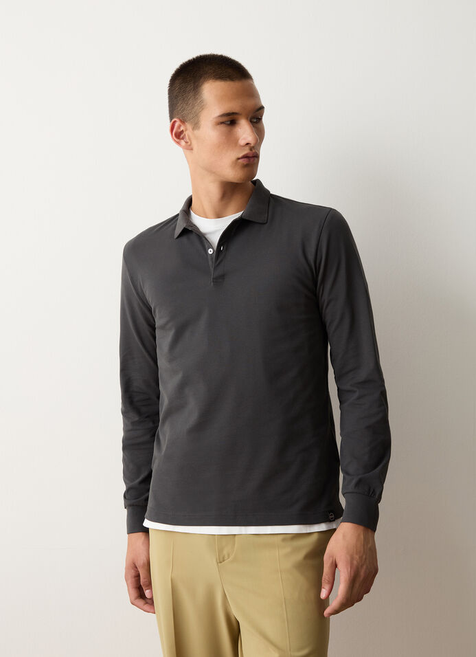 Long-sleeved polo shirt in stretch piqué image number 1