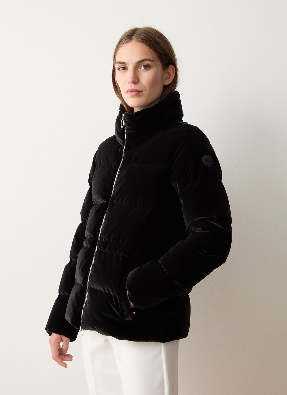 Stretch velvet down jacket image number 1