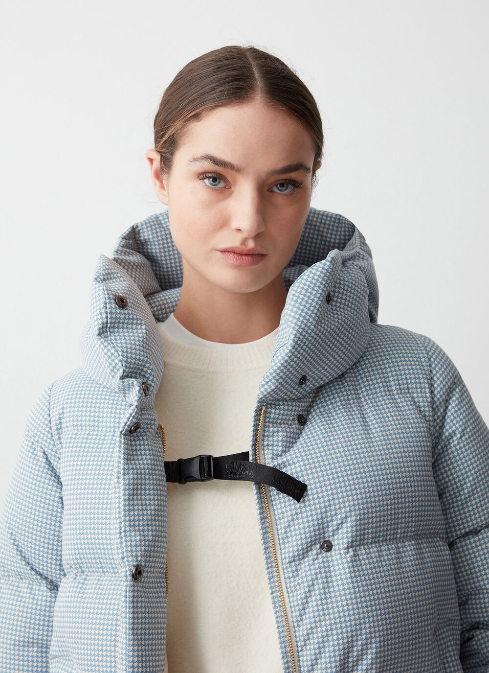 Houndstooth down jacket with maxi-hood image number 1