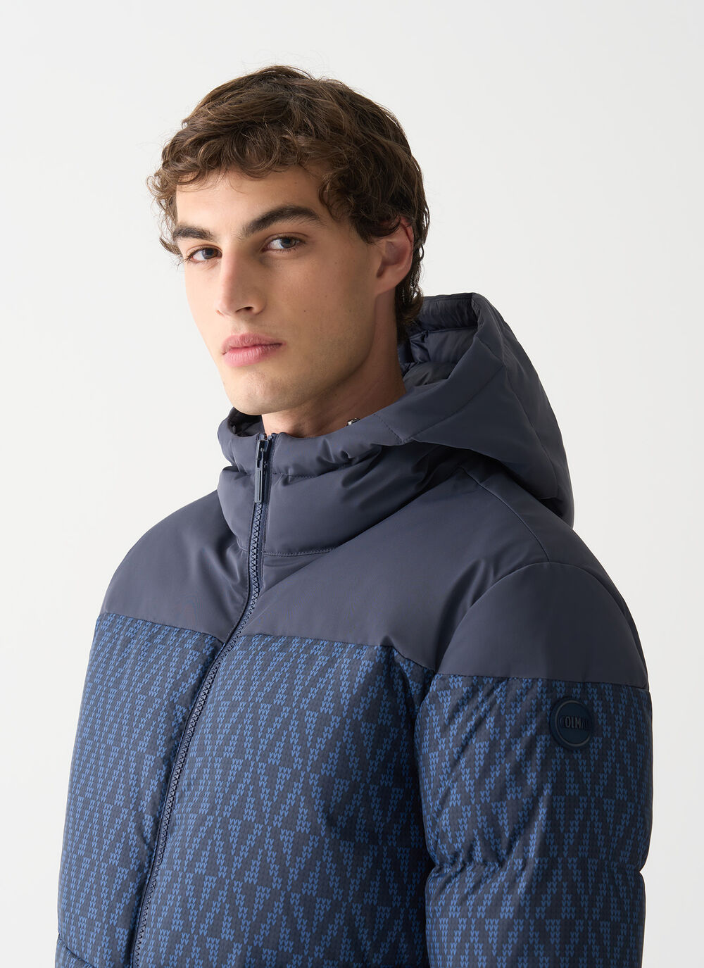 Down jacket with geometric print image number 2