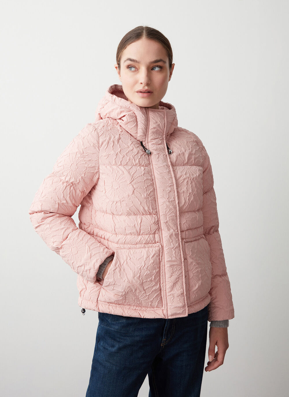 Daunenjacke mit 3D-Blumenmuster und Tunnelzug image number 0