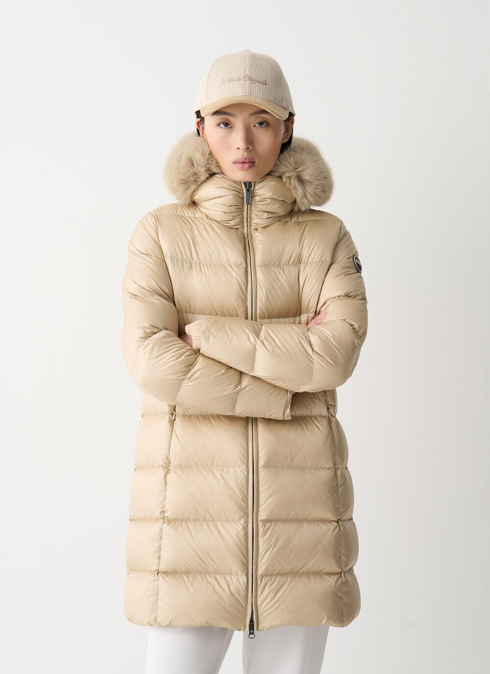 Long down jacket with faux fur image number 1