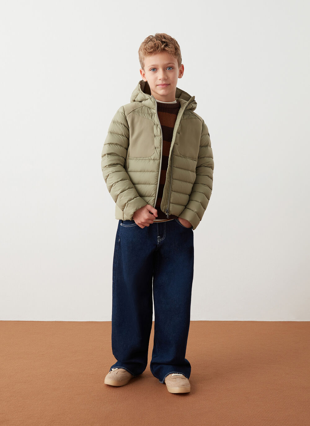 Sporty neoprene and nylon down jacket image number 0