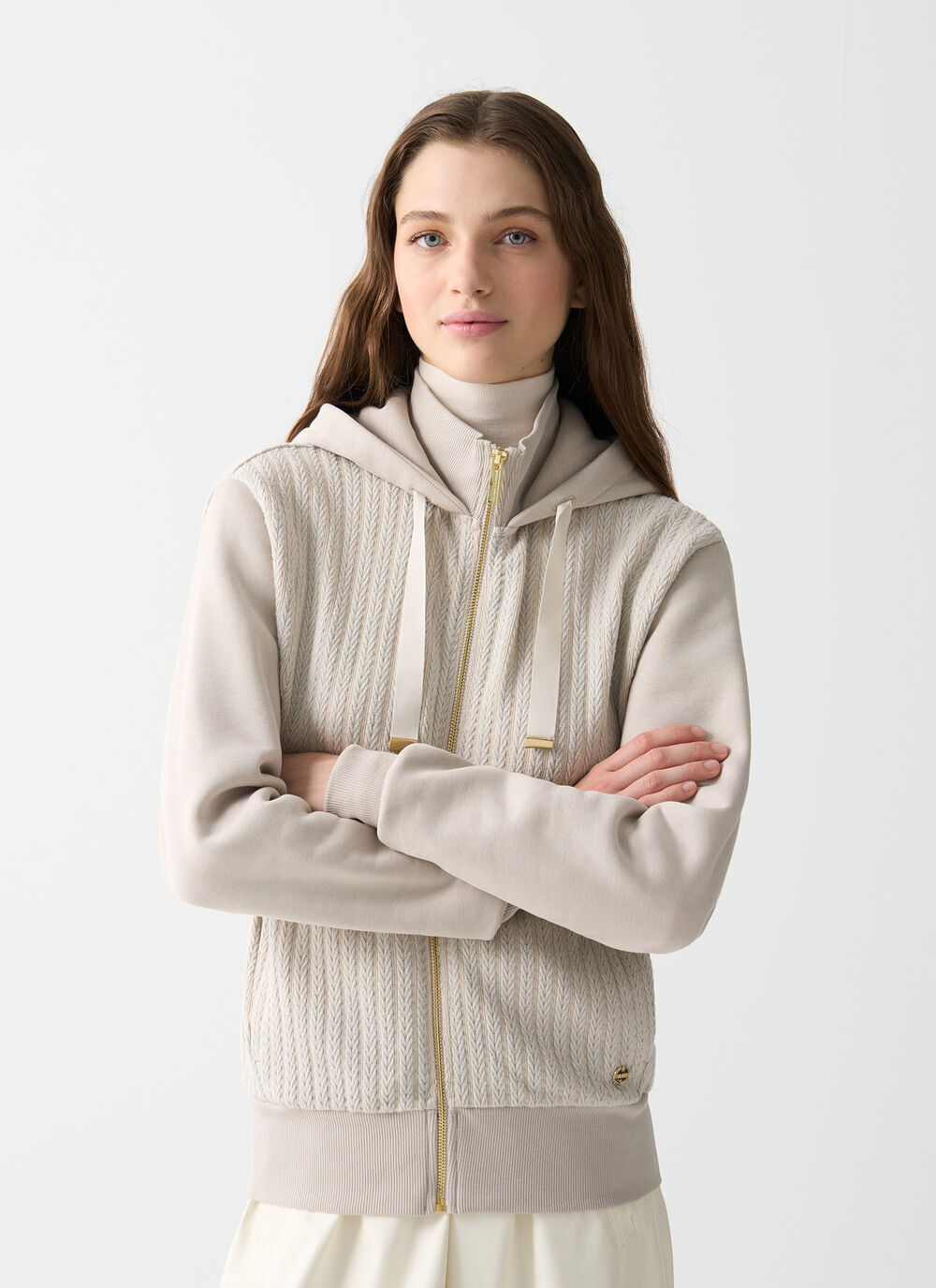 Cable-knit hooded sweatshirt image number 0