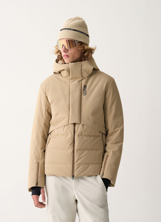 3D-effect padded ski jacket with seamless neck warmer