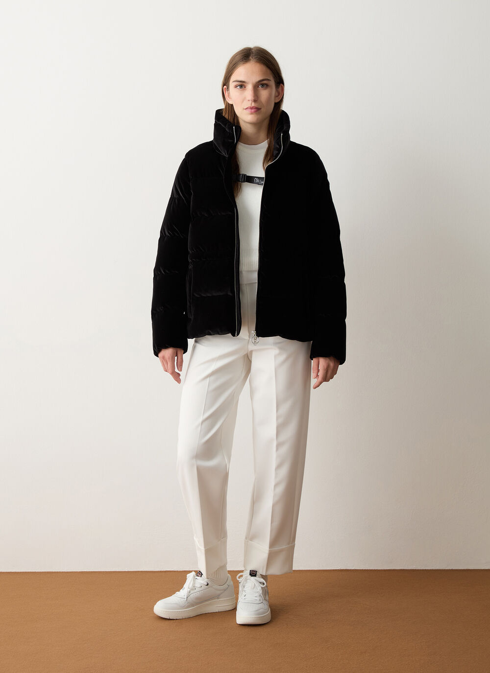 Stretch velvet down jacket image number 0