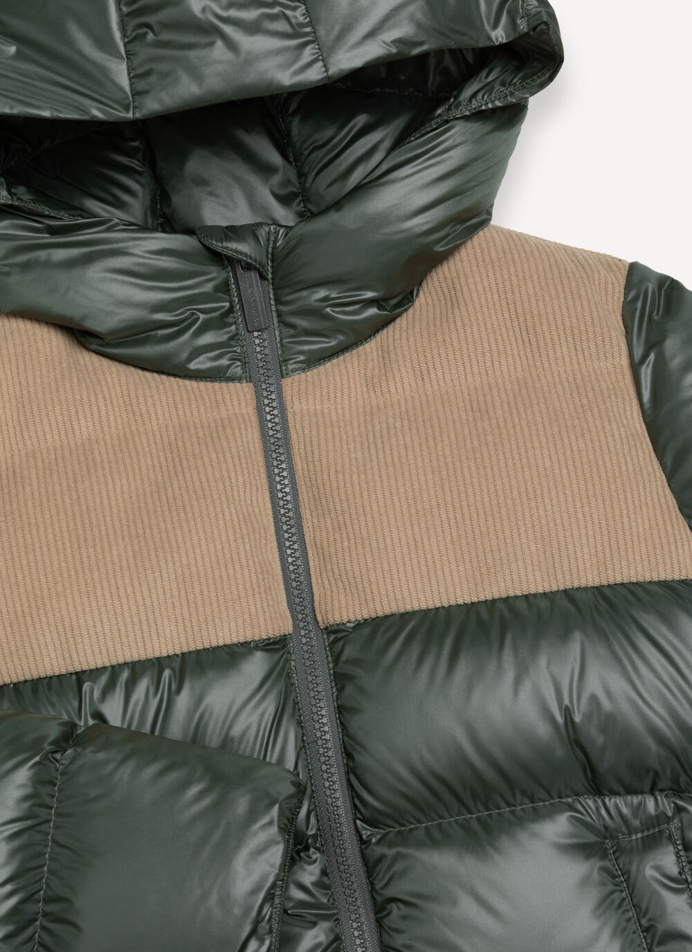 Down jacket with velvet inserts