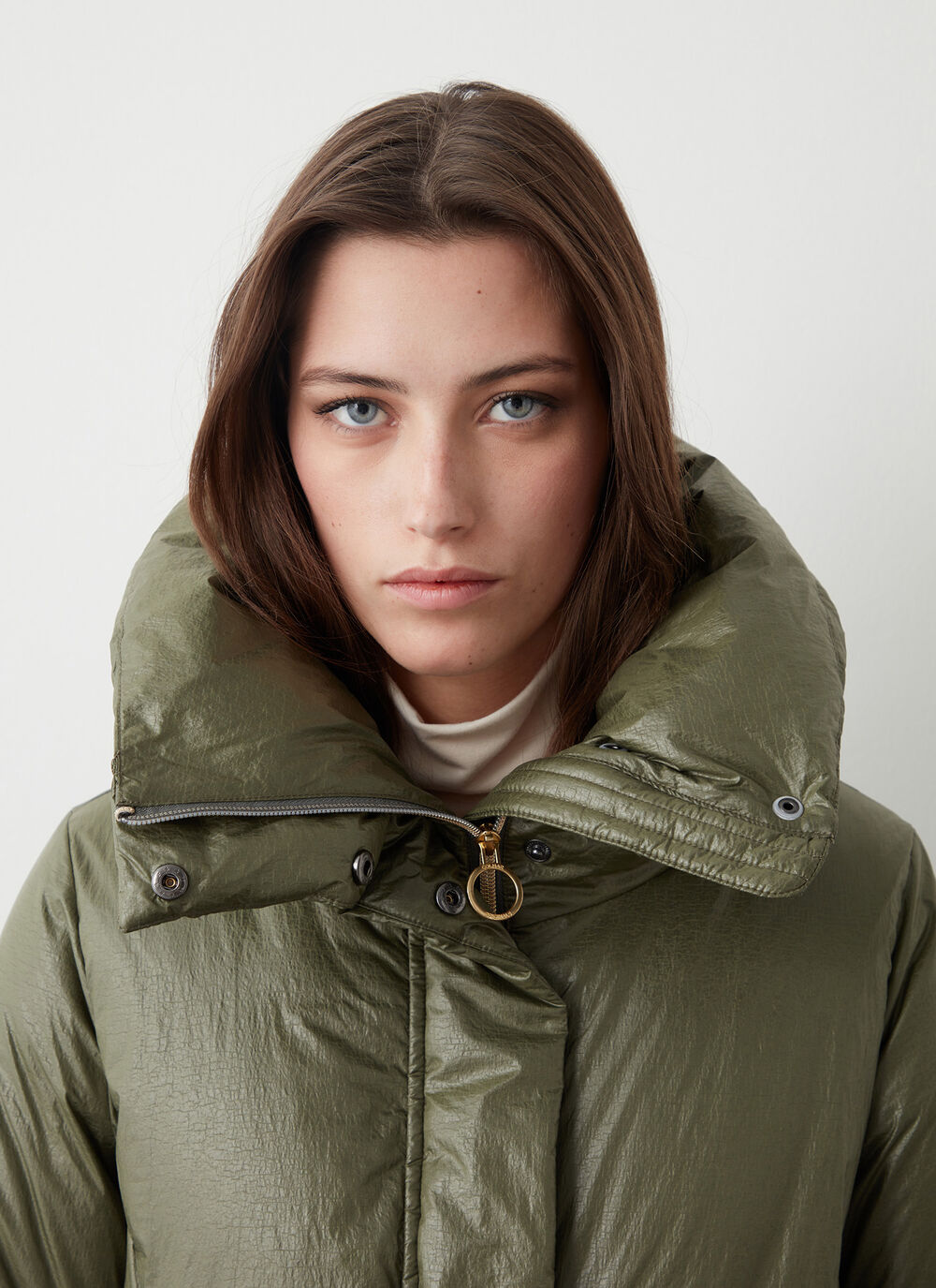 Long marble-effect down jacket image number 1