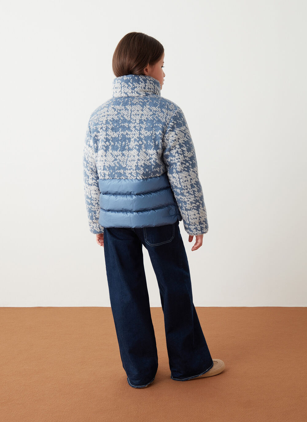 Jacquard down jacket with enveloping collar image number 2