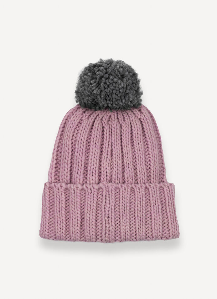 Unisex rib-knit hat with pom-pom image number 3