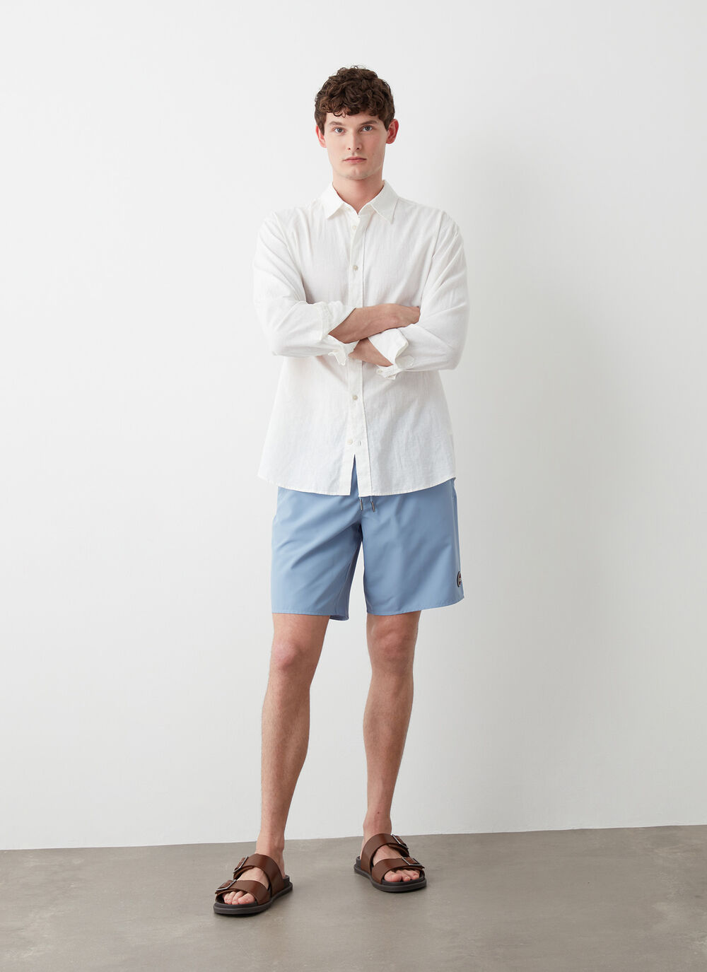 Long swim shorts with drawstring image number 1