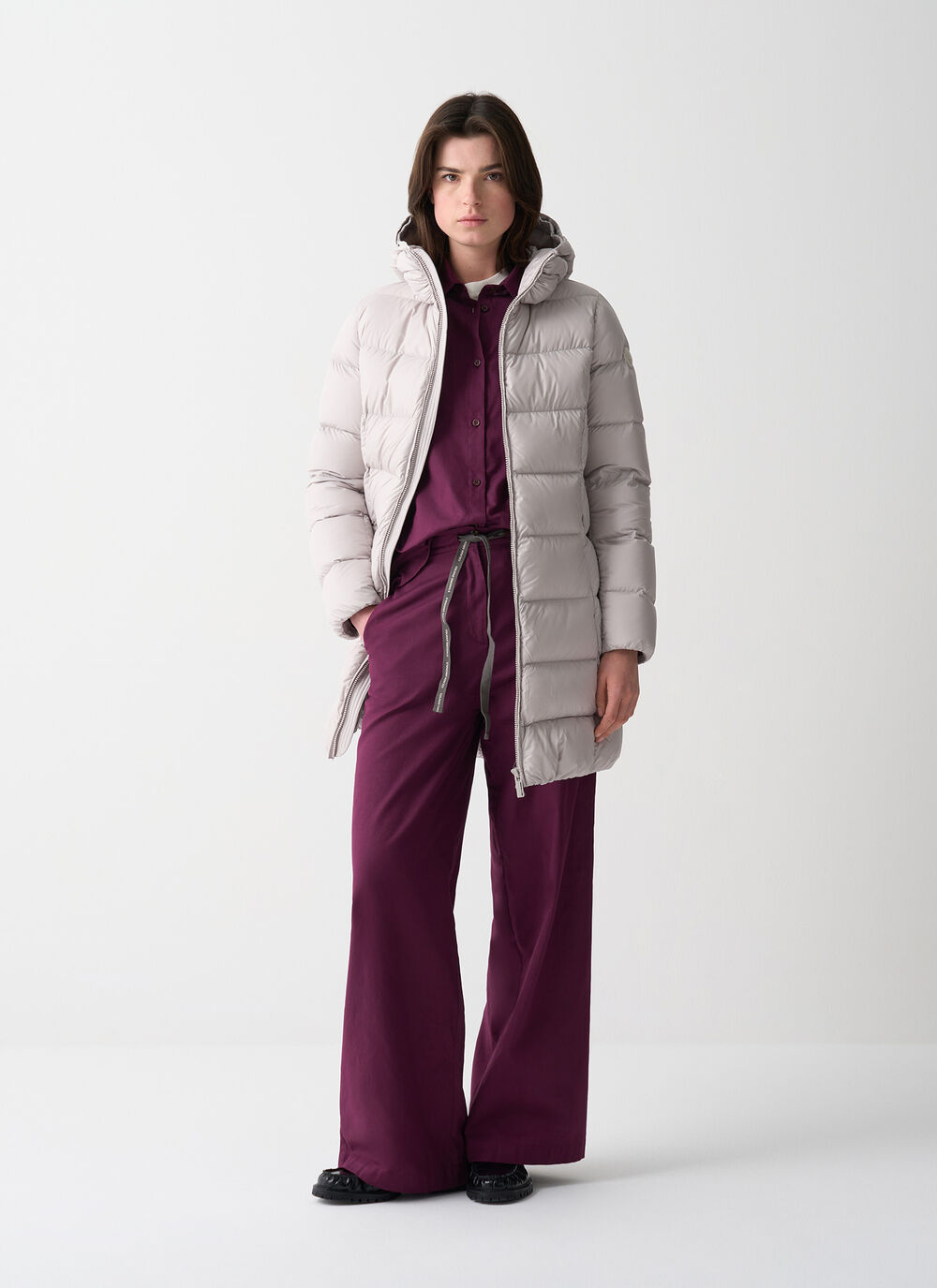 Long matte down jacket with hood image number 0