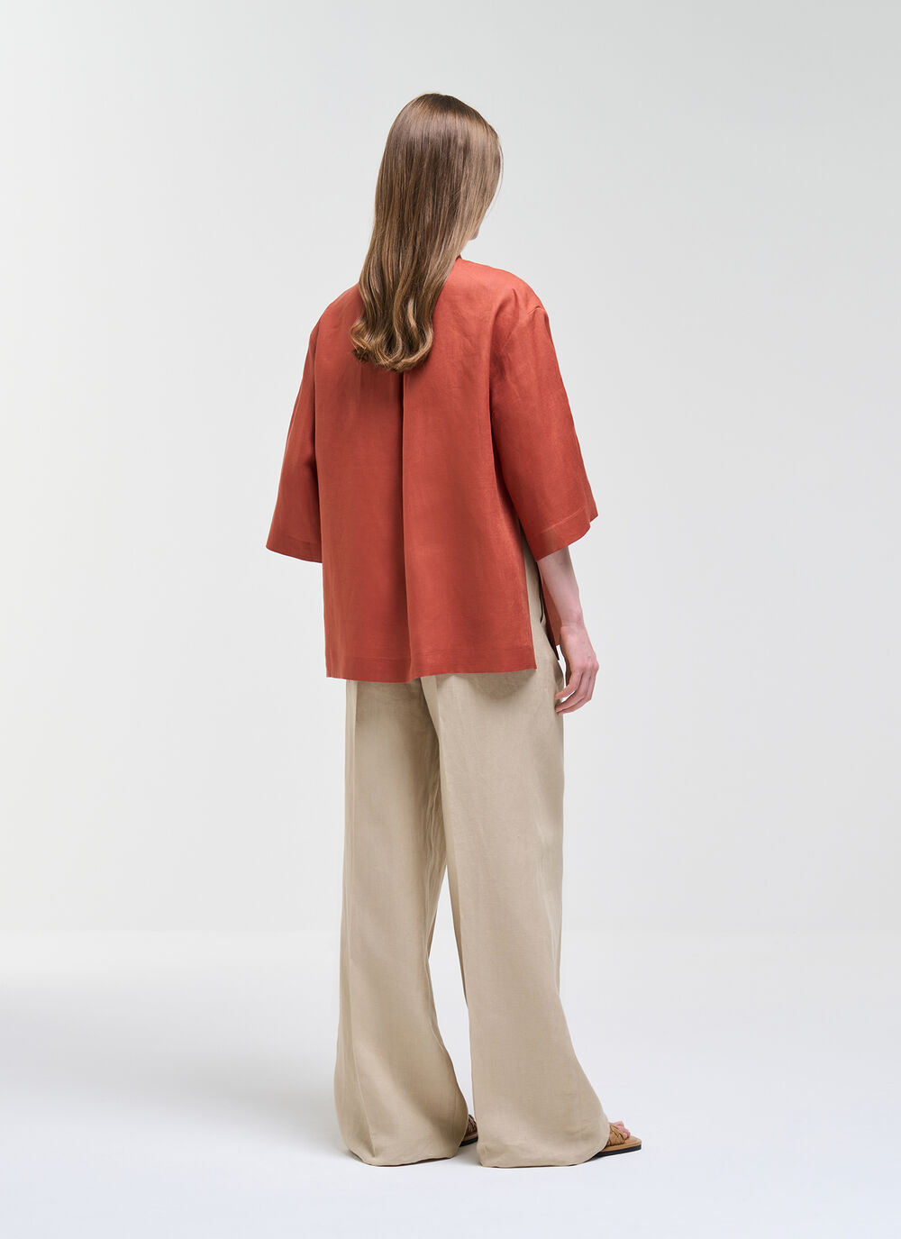 Linen Mandarin Collar Shirt image number 4