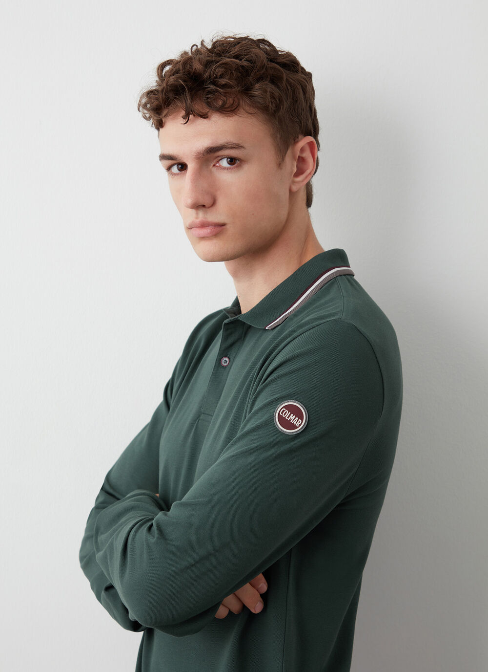 Long-sleeved polo shirt in stretch piqu&eacute; image number 1