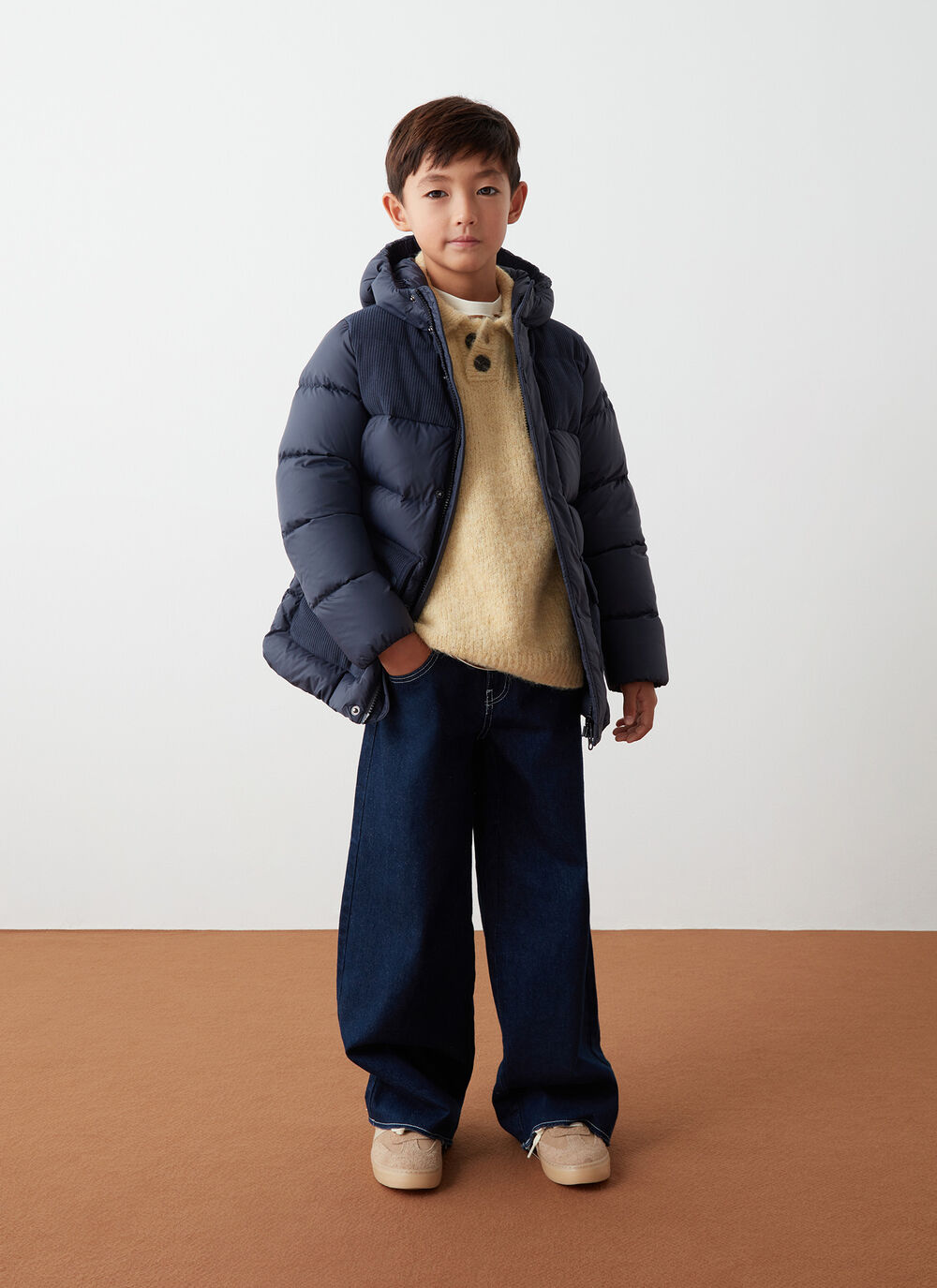 Down-padded parka with corduroy inserts image number 0