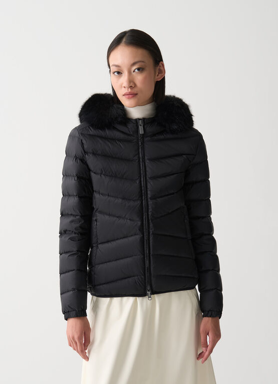 Quilted down jacket with faux fur