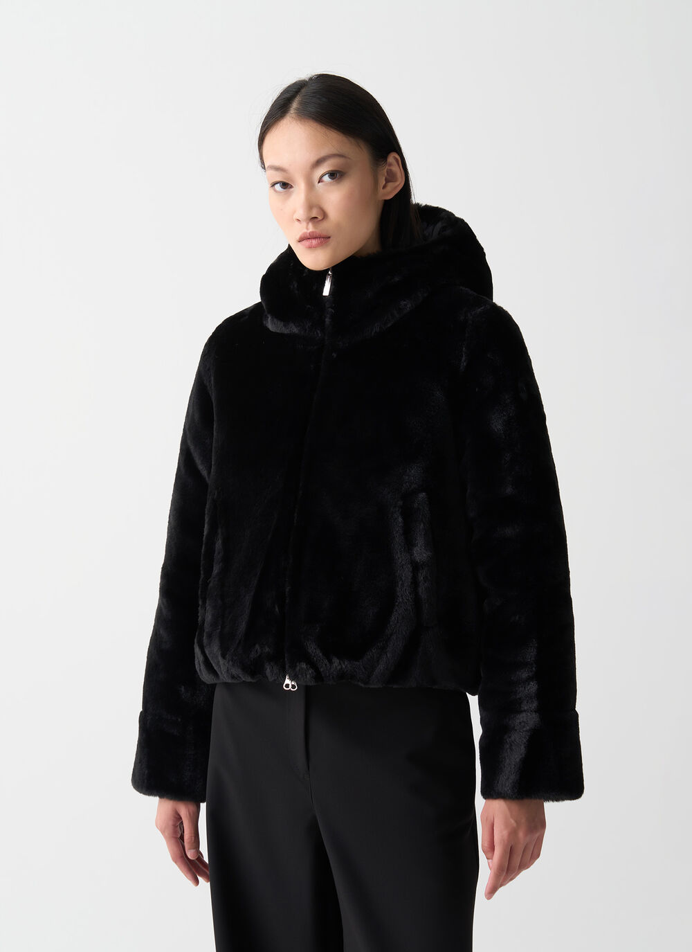 Reversible faux fur down jacket image number 3