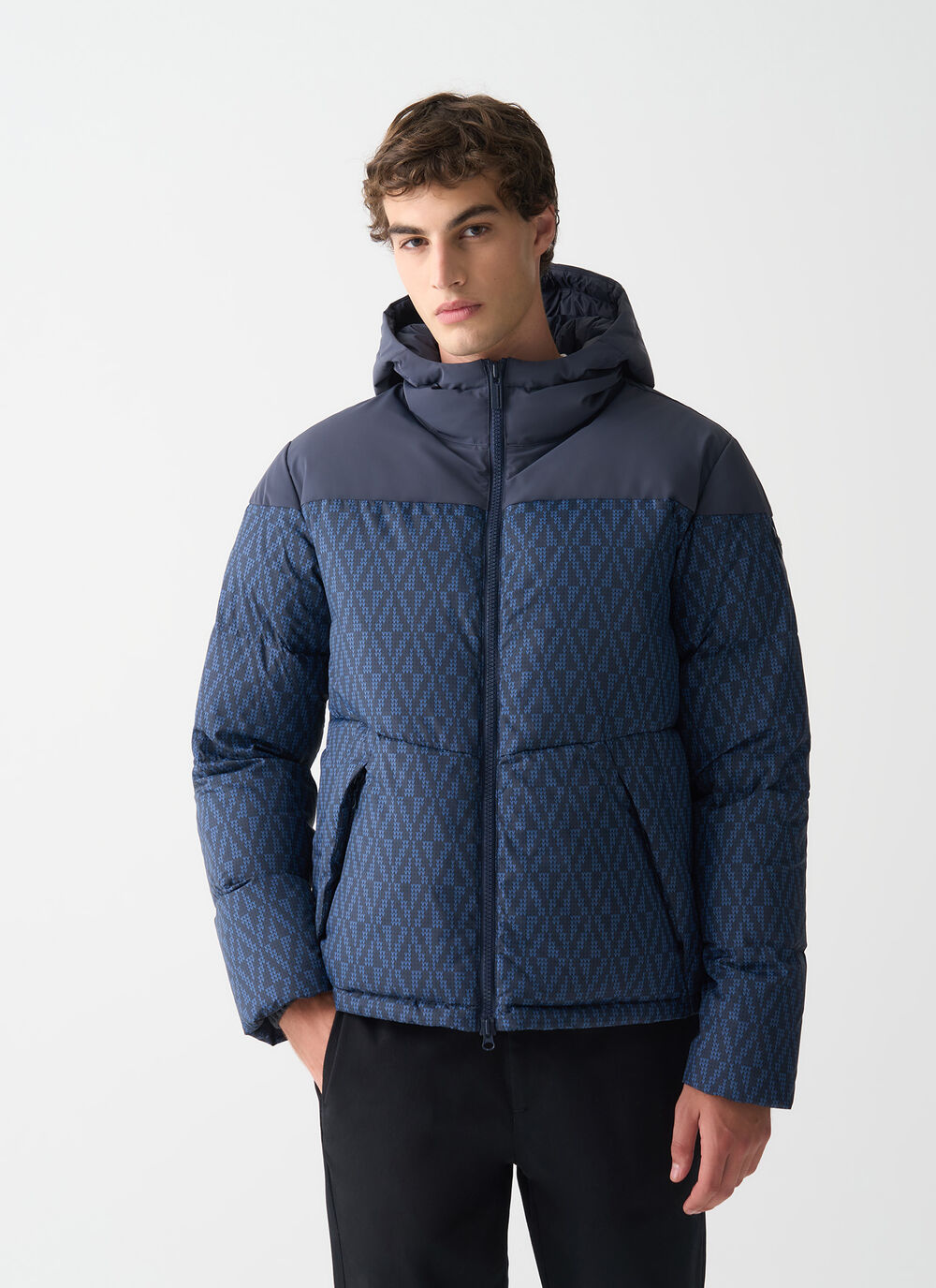 Down jacket with geometric print image number 1