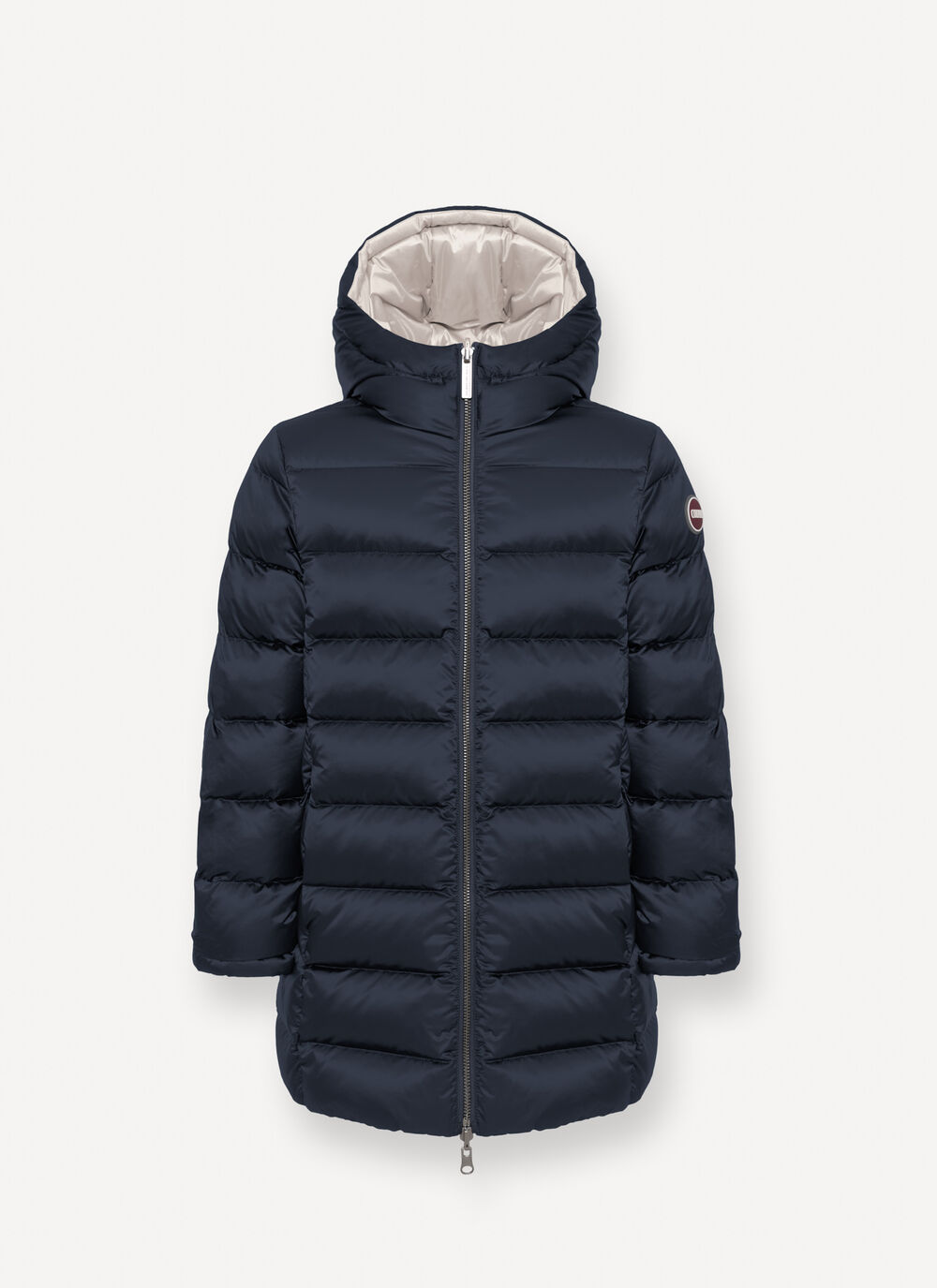 Reversible hooded mid-length down jacket image number 4