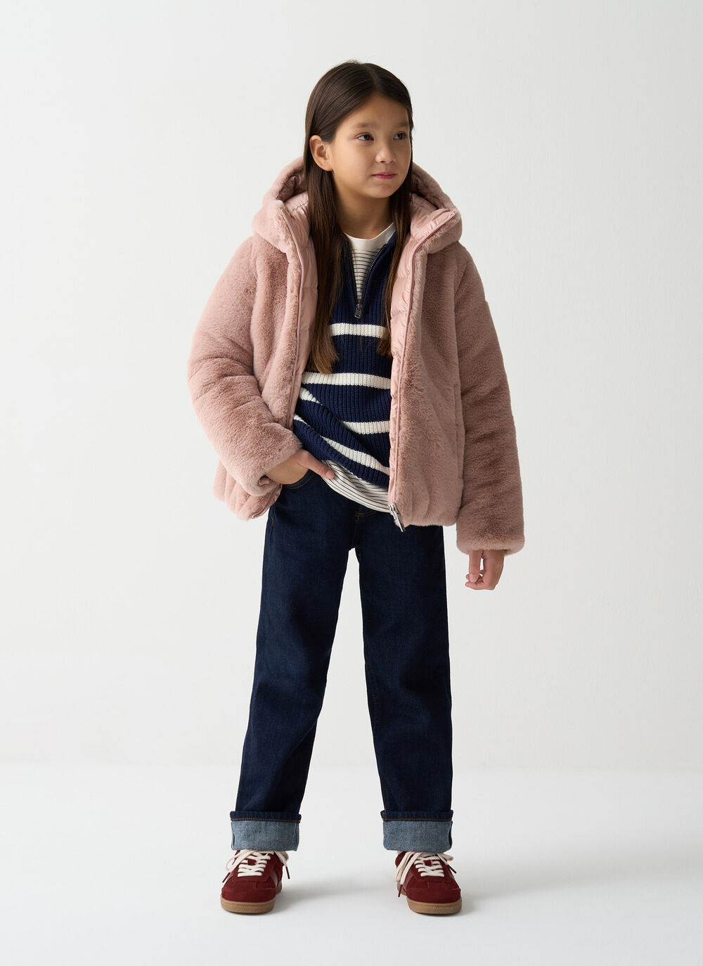 Reversible faux fur down jacket image number 0