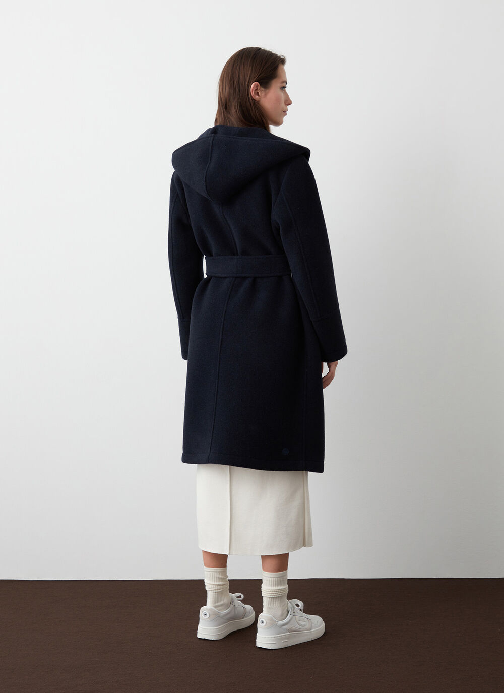 Long wool baize coat with belt image number 3