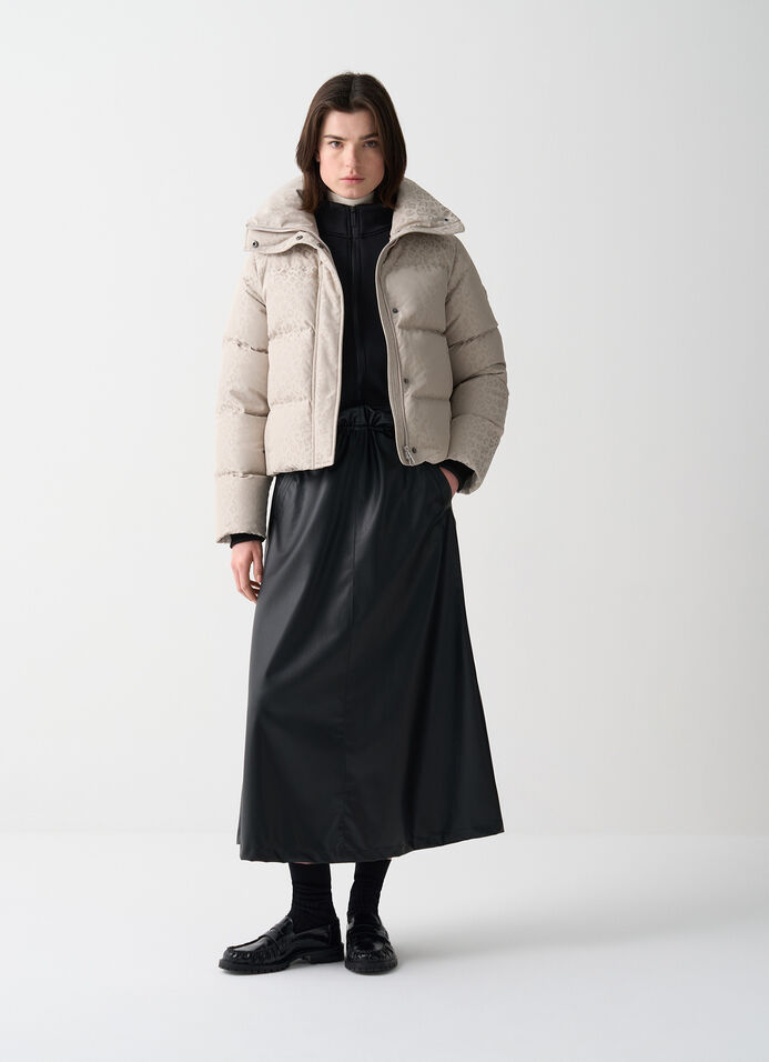 Animal-print down jacket with maxi-collar  image number 0