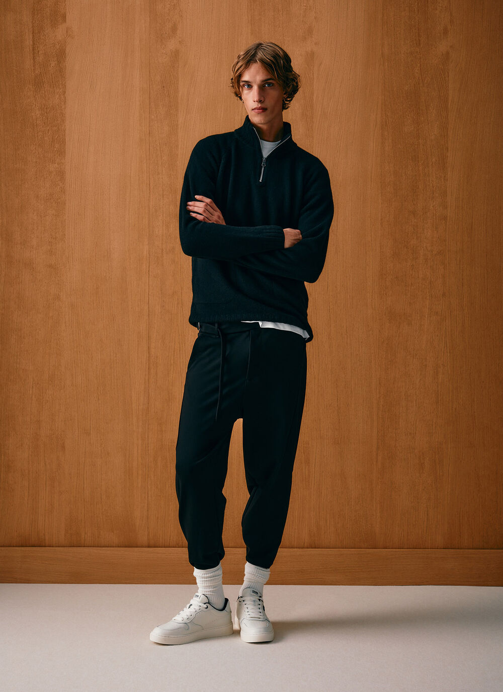 Stretch interlock trousers with belt image number 0