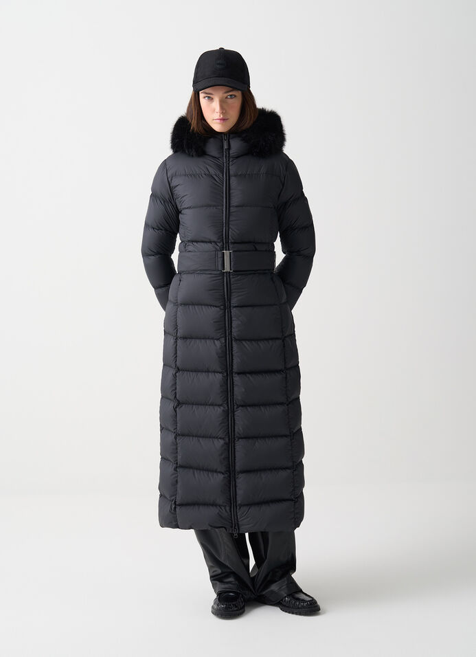 Long matte down jacket with faux fur image number 1