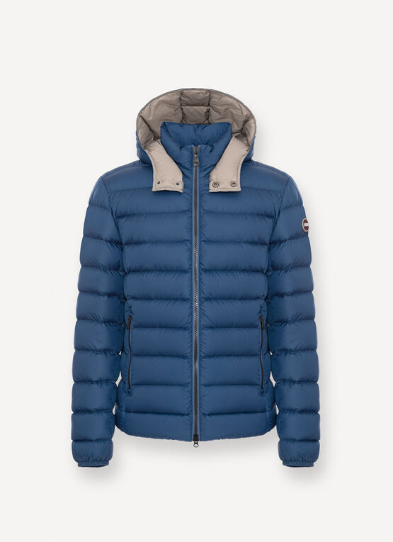 Sporty down jacket with detachable hood