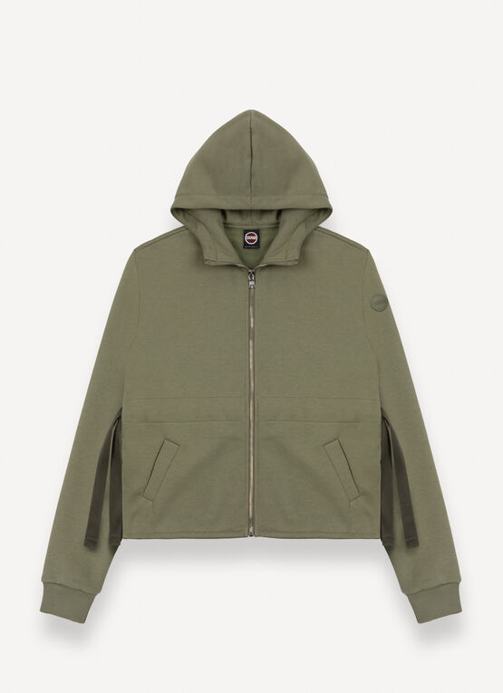 Full-zip sweatshirt with drawstring waist