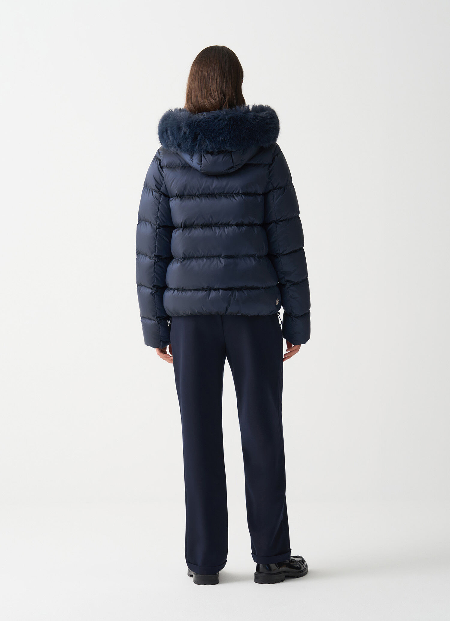 Turtle neck down jacket with faux fur - NAVY BLUE | Colmar
