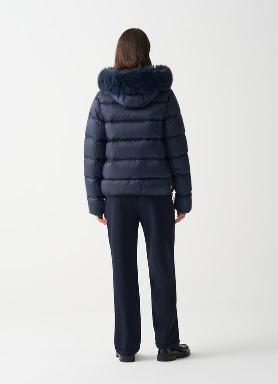 Turtle neck down jacket with faux fur