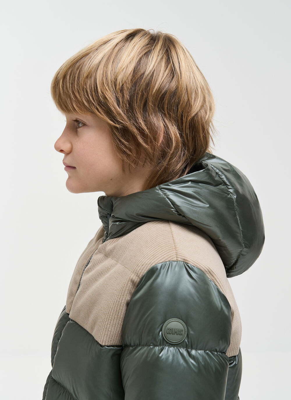 Down jacket with velvet inserts