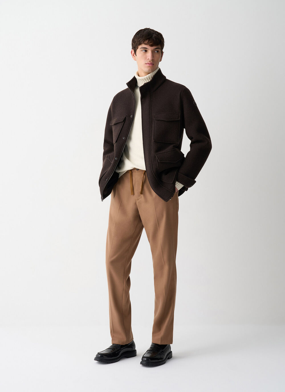 Wool-effect trousers with drawstring image number 0