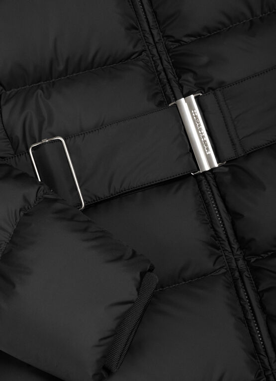 Long matte down jacket with faux fur