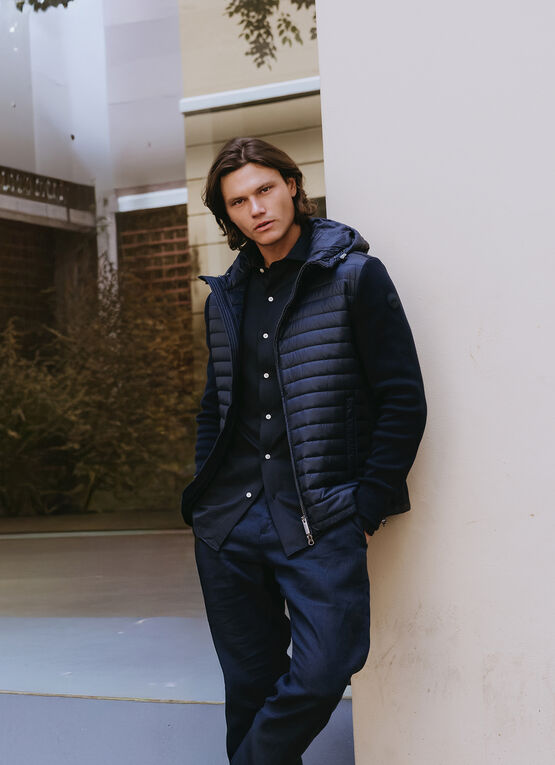 Hybrid padded jacket with hood