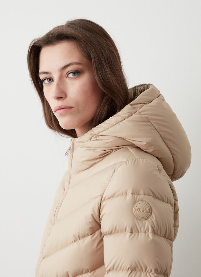 Down jacket with fixed hood in matt fabric image number 2