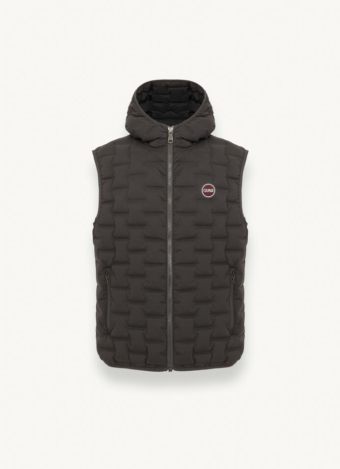 Down vest with hood and geometric texture Colmar