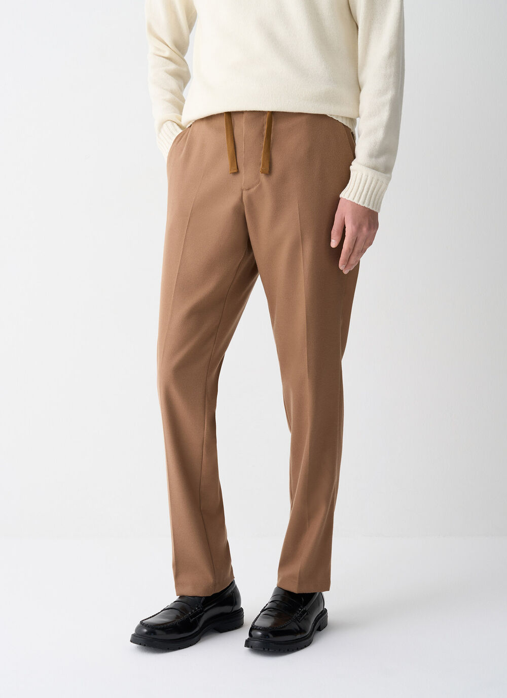 Wool-effect trousers with drawstring image number 1