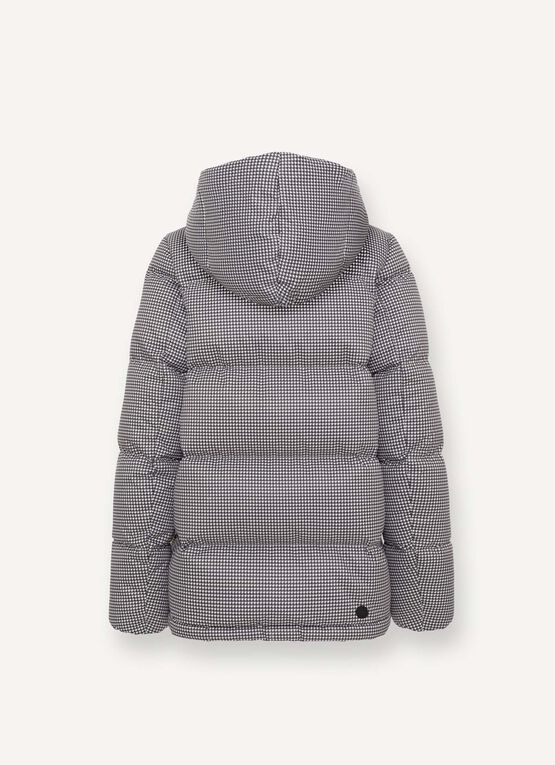 Daunenjacke mit Hahnentrittmuster und Maxi-Kapuze