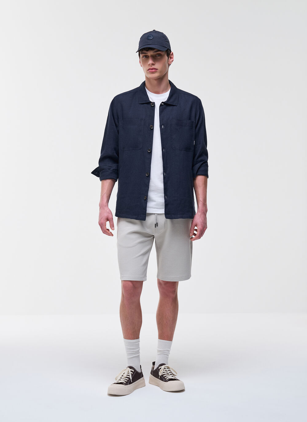 Bermuda en coton molletonn&eacute; milleraies image number 1