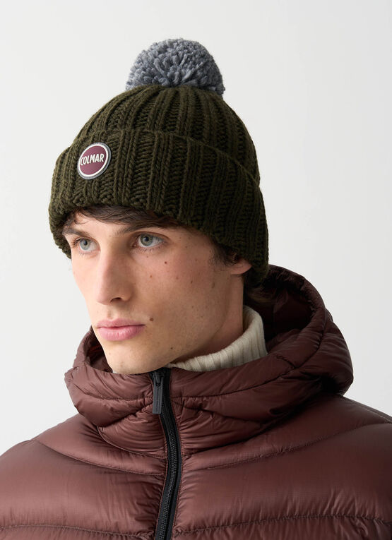 Unisex-Rippstrickmütze mit Bommel