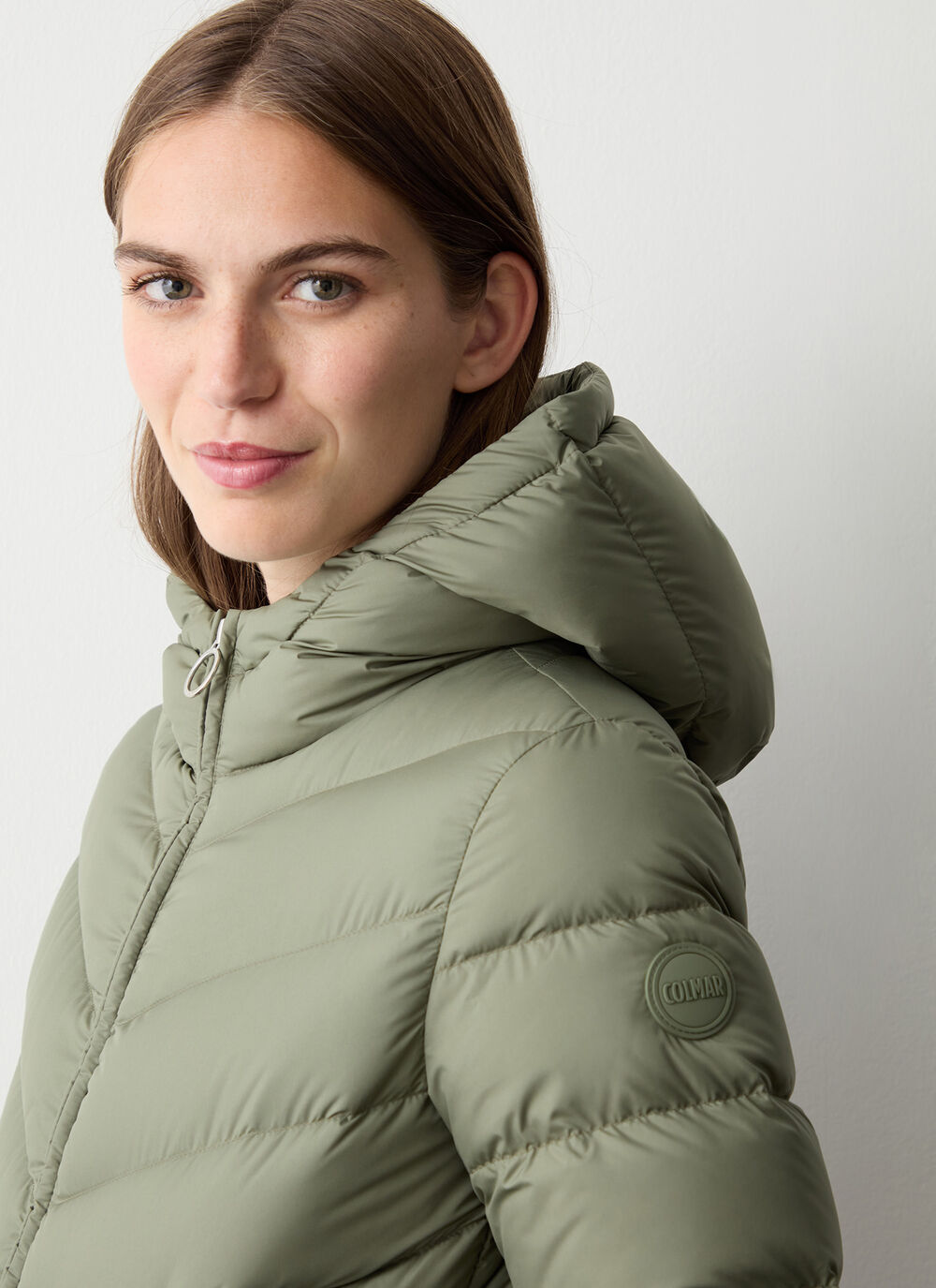 Down jacket with fixed hood in matt fabric image number 0