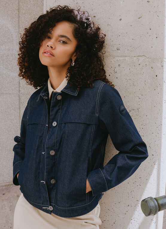 Denim jacket with detachable hood