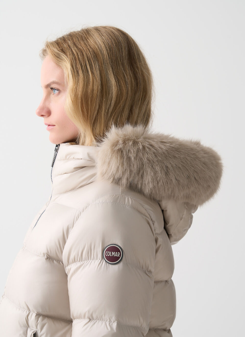 Turtle neck down jacket with faux fur image number 2