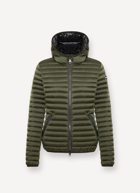 Autumn down jacket with fixed hood
