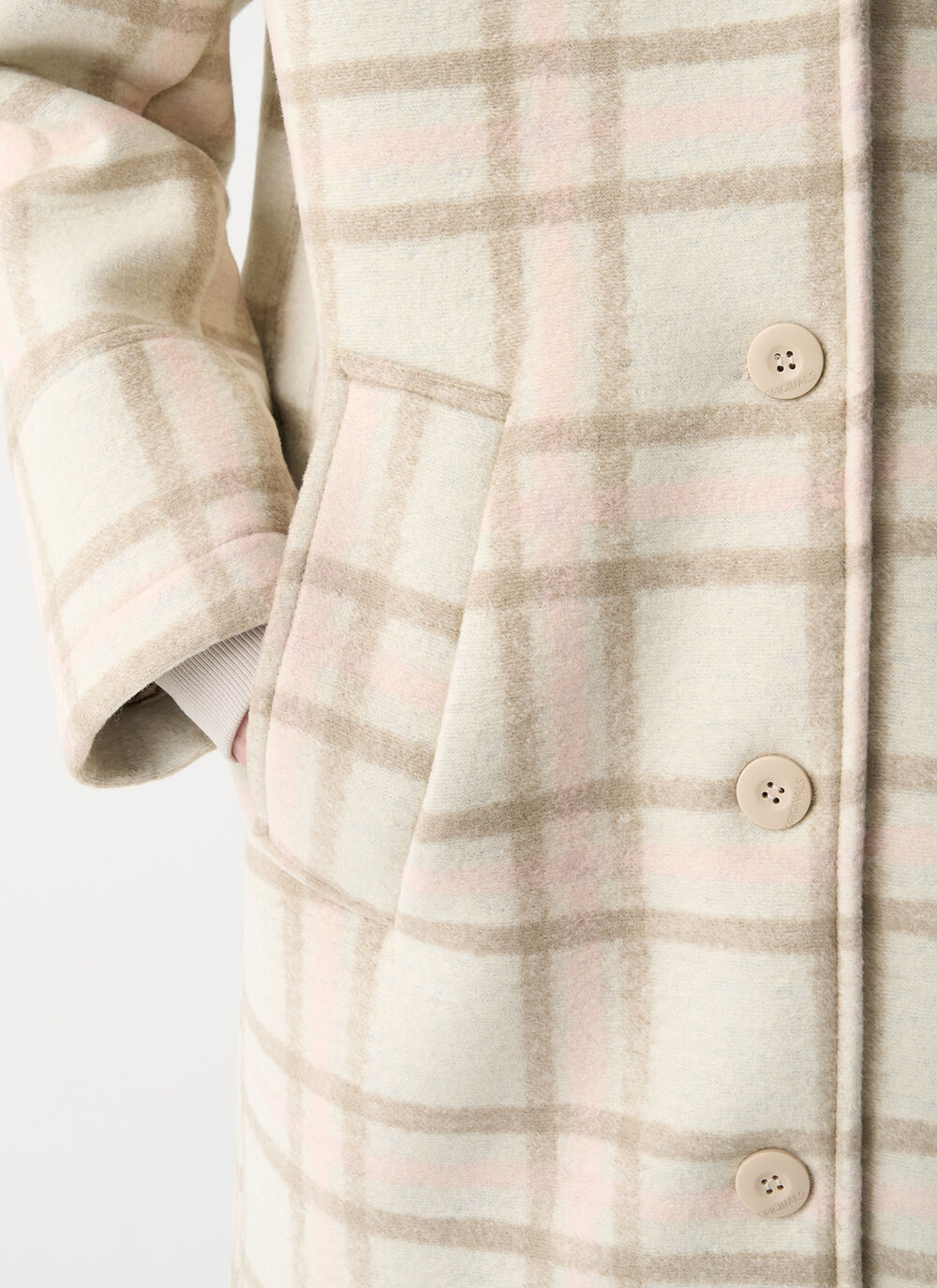 Long check hooded coat image number 2