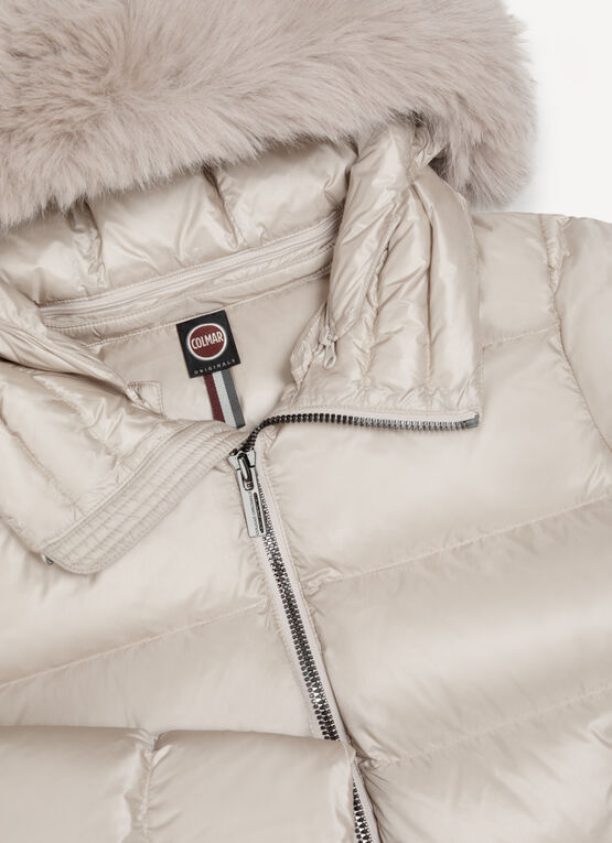Turtle neck down jacket with faux fur