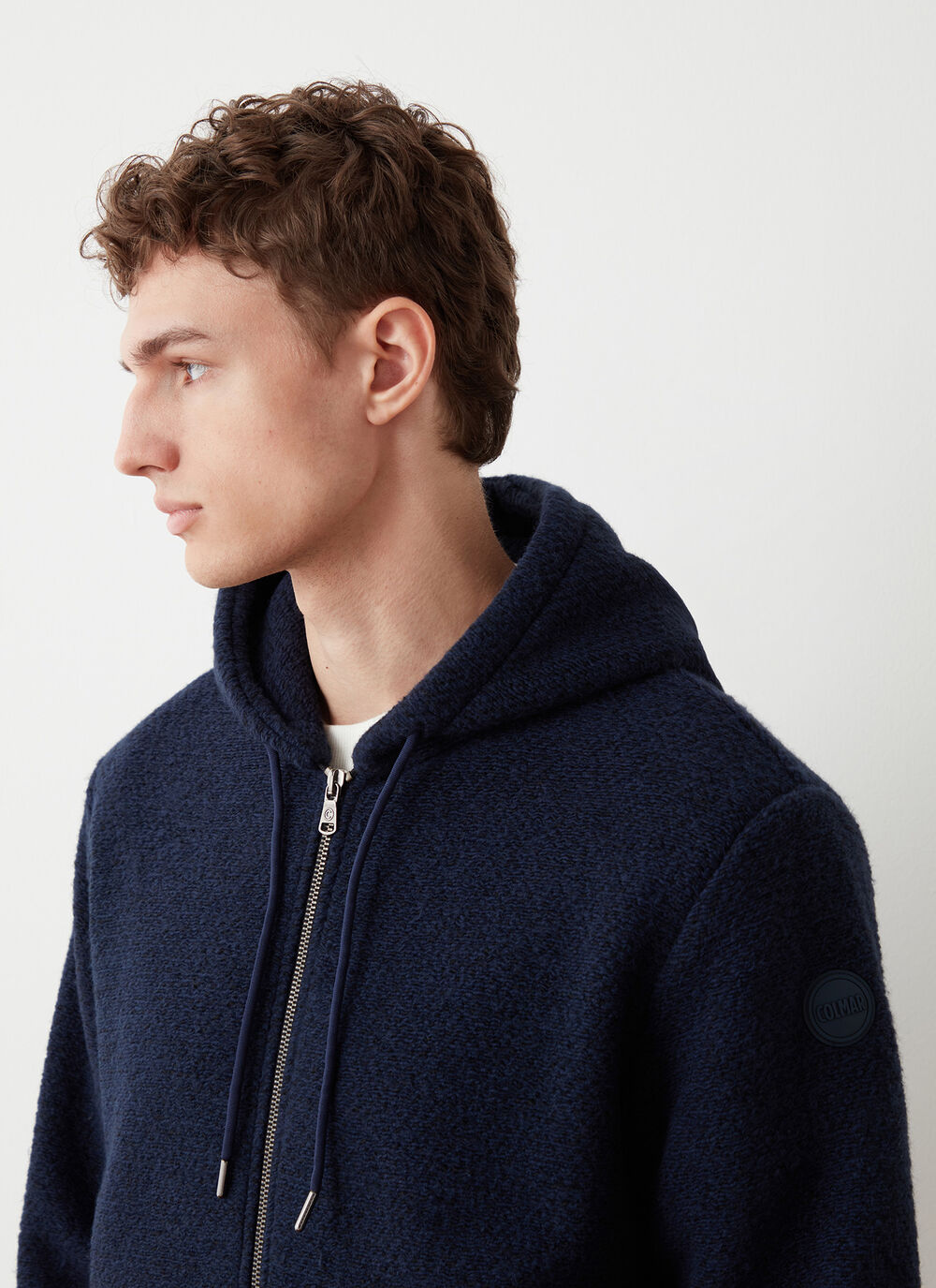 Hooded wool sweatshirt with knit effect image number 2