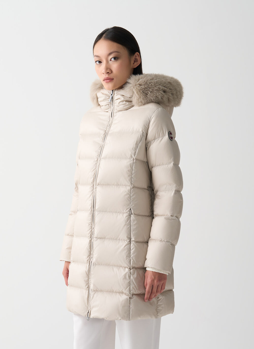 Long down jacket with faux fur image number 1